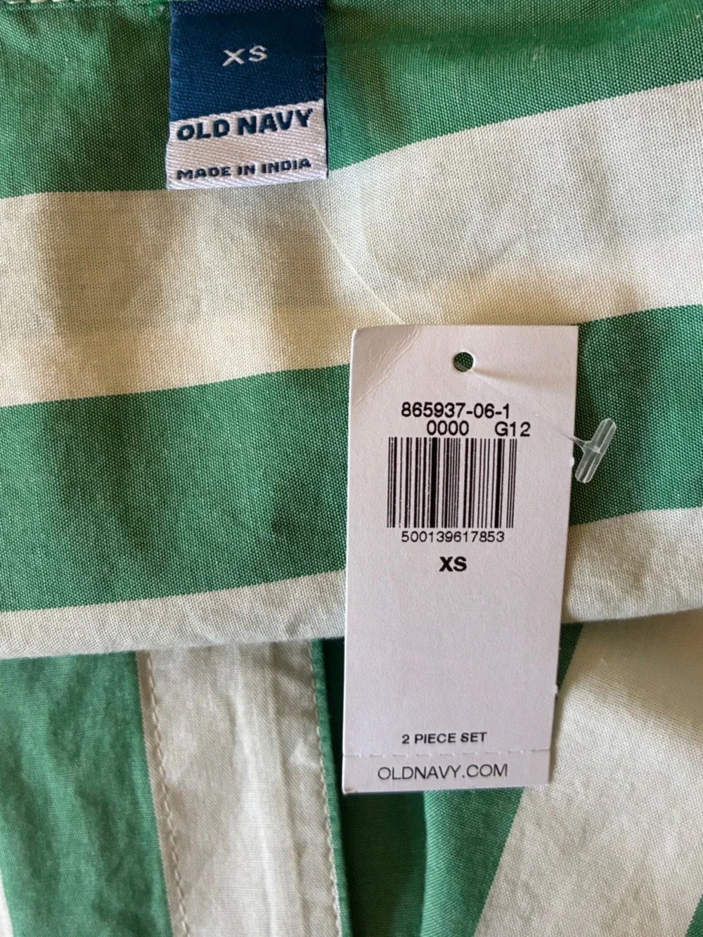 NWT Old Navy Green and White Vertical Stripe-Up Pajama Shirt - Size XS
